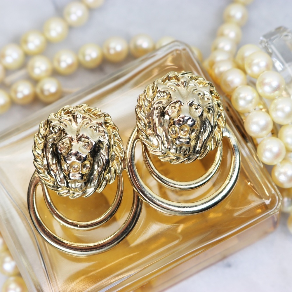 ⚜ Gold Lion's Head Doorknocker Earrings